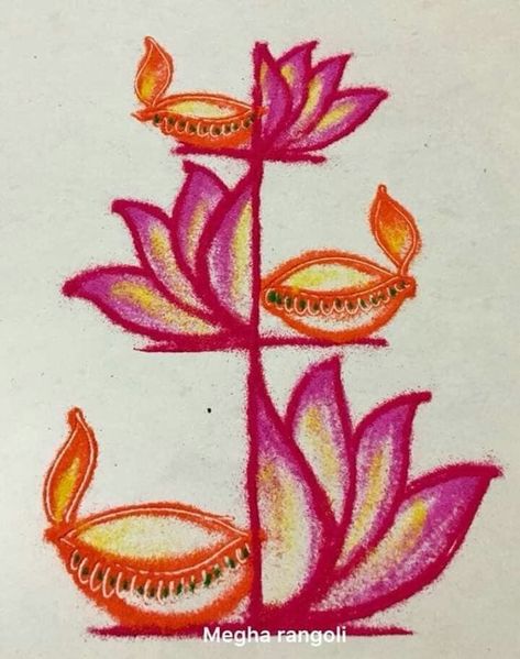 Ideas For Drawing Easy, Simple Art Ideas, Simple Flower Rangoli, Ideas For Drawing, Easy Rangoli Designs Videos, Very Easy Rangoli Designs, Rangoli Designs Photos, Rangoli Designs Simple Diwali, Rangoli Simple