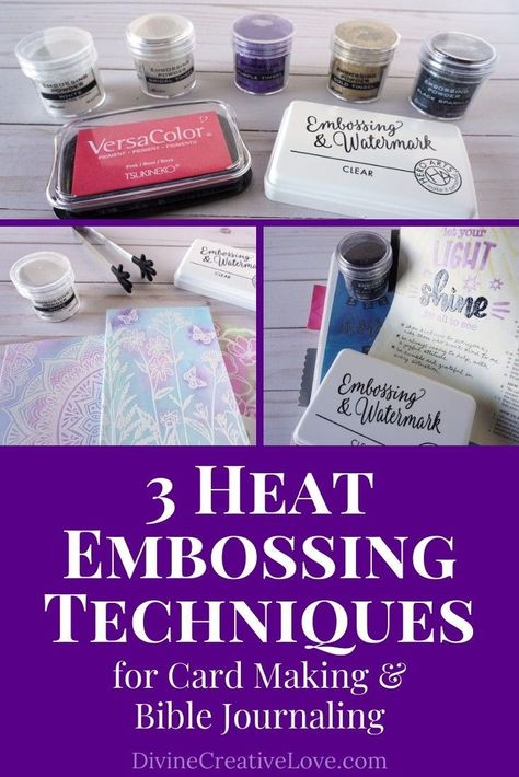 Embossing is so much fun, y’all! And there are so many cool ways to use it! Check out these three heat embossing techniques, which you can use for card making, Bible journaling, or any sort of papercrafting you like. Embossed Cards Handmade, Stamping Techniques Card Tutorials, Papercrafting Techniques, Card Making Tools, Embossing Pen, Rubber Stamping Cards, Heat Embossing, Card Making Templates, Embossing Techniques