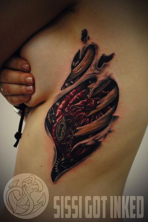 Rib Tattoo Open Heart Tattoo, Ribs Tattoo, Indian Skull Tattoos, Empowering Tattoos, Ribcage Tattoo, Biomechanical Tattoo, Shark Tattoos, Heart Tattoo Designs, 3d Tattoos