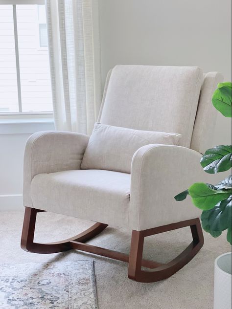 Modern and aesthetically pleasing rocking chair beige Nursery Rocking Chair, Wood Rocking Chair, Rocking Chair Nursery, Nursery Design, Aesthetically Pleasing, Rocking Chair, Baby Room, Nursery Decor, Coco