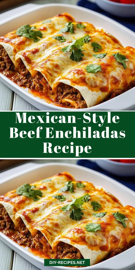 Bring Mexican flavors to your table with these beef enchiladas. Made with a perfect blend of spices, beans, and a tangy red sauce! Best Beef Enchiladas With Red Sauce, Beef Enchiladas With Rice, New Mexico Red Chile Enchiladas, Red Chili Beef Enchiladas, Enchiladas Recipe Beef, Enchiladas Beef Authentic, How To Make Enchiladas Beef, Beef Enchiladas With Queso Sauce, Hamburger Enchiladas Easy