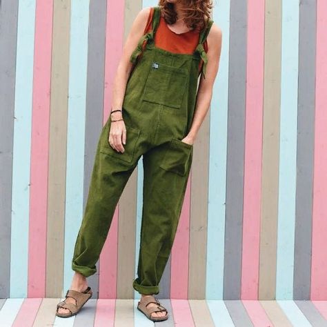 Green Dungarees Outfit, Dungarees Aesthetic, Green Dungarees, Dungarees Outfit, Dungaree Outfit, Overalls Outfits, Corduroy Dungarees, Lucy And Yak, Comfy Clothing