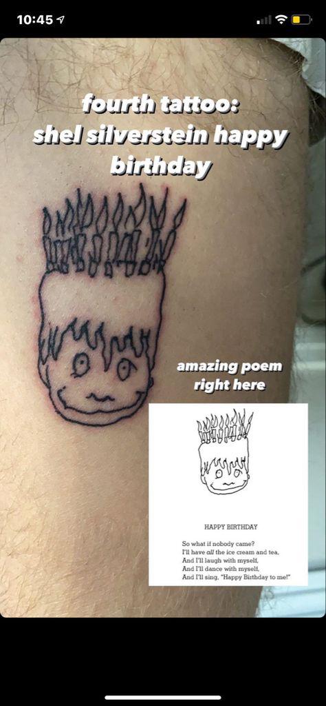 Shel Silverstein Tattoo, Silverstein Tattoo, Poem Tattoo, Book Tattoos, Shel Silverstein, Best Poems, Singing Happy Birthday, Book Tattoo, Childhood Books