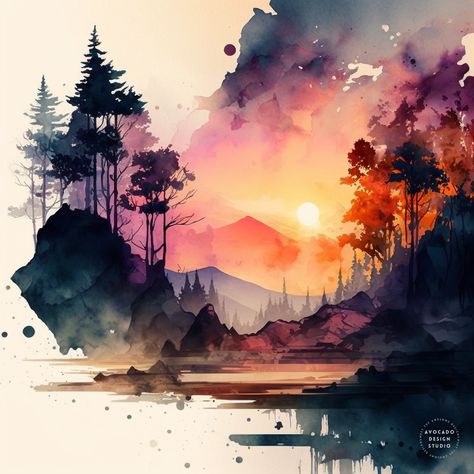 Watercolor Scenery, Diy Watercolor Painting, Watercolour Inspiration, Tableau Art, Watercolor Landscape Paintings, Watercolor Paintings Tutorials, Watercolor Inspiration, Water Painting, Diy Canvas Art