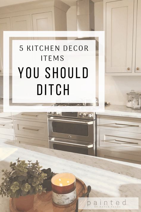 5 Kitchen Decor Items You Should Ditch - Painted by Kayla Payne Staggered Floating Shelves Kitchen, Kitchen Design Floating Shelves, Staggered Cabinets Kitchen, Floating Shelves In Kitchen Ideas, Kitchen Floating Shelves Ideas, Art For Kitchen Wall Decorating Ideas, Rustic Kitchen Cabinet Colors, Kitchen Wall Decor Ideas Simple Modern, Quiet Luxury Kitchen