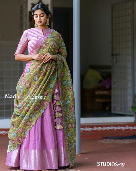 Langa Voni, Lehenga Saree Design, Long Gown Design, Half Saree Lehenga, Western Wear Dresses, Lehenga Designs Simple, Half Sarees, Girls Frock Design, Long Dress Design