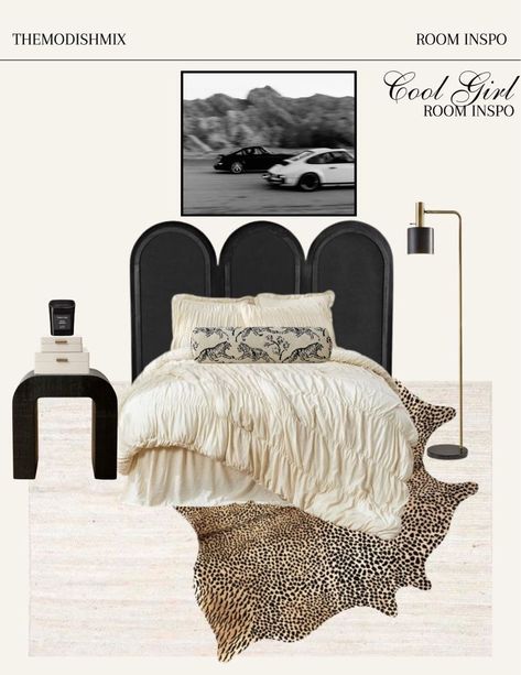 Cream And Black Bedroom Ideas, Leopard Bedroom Aesthetic, Room Ideas Leopard, Cheetah Print Bedroom Aesthetic, Bedroom Leopard Accent, Cream And Black Bedroom, Lepord Print Room Aesthetic, Fashion Bedroom, Paris Bedroom