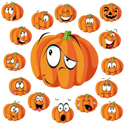 Expressions Illustration, Fall Cutouts, Pumpkin Cartoon, Watercolor Holiday, Halloween Pumpkins Painted, Halloween Rocks, Halloween Cartoon, Pumpkin Carving Templates, Fall Halloween Crafts