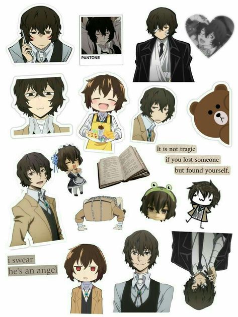 Dazai Stickers Printable, Printable Anime Stickers, Dazai Osamu Sticker, Anime Sticker Pack Printable, Dazai Stickers, Anime Stickers Printable, Stickers Anime, Anime Lineart, Scrapbook Printing