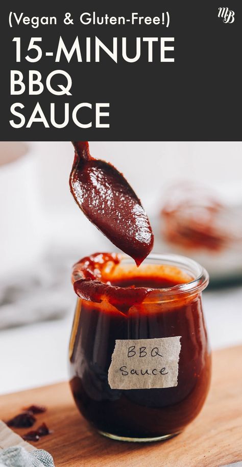 Our easy, vegan and gluten-free BBQ sauce is perfectly SWEET and tangy, just the right amount of SPICY, and full of delicious flavors! Just 1 POT and 15 MINUTES required for plant-based barbecue sauce heaven. Cola Bbq Sauce, Gluten Free Bbq Sauce, Vegan Bbq Sauce, Sweet Potato Tater Tots, Easy Bbq Sauce, Make Bbq Sauce, Vegan Pulled Pork, Gluten Free Bbq, How To Make Bbq