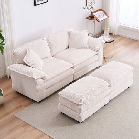 84.60" Corduroy 2 Seater Sofa - Bed Bath & Beyond - 40636219 White Loveseat, Large Lounge, Pillows For Living Room, Small Loveseat, Spacious Sofa, Lounge Couch, Couch With Ottoman, White Couches, Couch And Loveseat