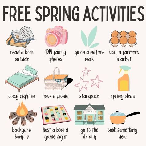 Jordan on Instagram: "Spring weather is soon upon us which means we are opening the doors to so many new *free* adventures! I'm looking forward to going on a nature walk with the boys and having a backyard bonfire the most. What are you most excited about for this spring season? What would you add to this list? #nospend #nospendchallenge #nospend2023" Backyard Hosting, April Activities, Backyard Bonfire, No Spend Challenge, Cute Date Ideas, Spring Fun, Nature Walk, Healthy Routine, Spring Weather