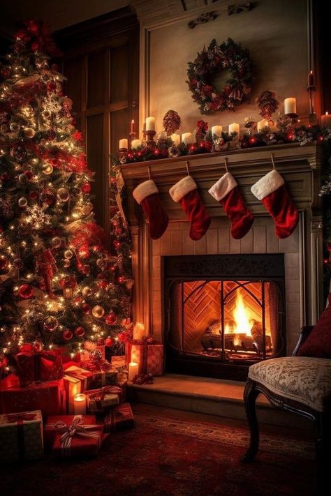 Fireplace Mantel Christmas Decorations, Mantel Christmas, Christmas Fireplace Mantels, Cozy Christmas Living Room, Christmas Fireplace Decor, Winter Decorations Diy, Christmas Mantel, Christmas Mantel Decorations, Cosy Christmas