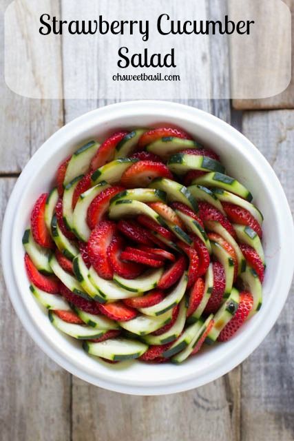 Strawberry Cucumber Salad with a light honey balsamic dressing thats perfect for warm summery nights  ohsweetbasil.com Strawberry Cucumber Salad, Strawberry Cucumber, Honey Balsamic Dressing, Honey Balsamic, Cole Slaw, Cucumber Recipes Salad, Balsamic Dressing, Cucumber Salad, Summer Salads