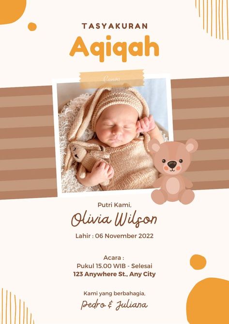 Winnie The Pooh Invitations, Aqiqah Invitation, Baby Boy Invitations, Birth Announcement Template, Name Card Design, Baby Announcement Cards, Baby Shower Invitation Cards, Baby Advice, Flower Invitation