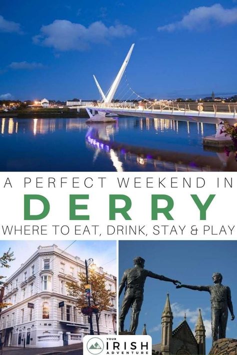 Here is how to spend a perfect weekend in Derry, including where to eat, drink, stay, and play! If you want to get out of the capital and see a whole new part of Ireland, this guide will help you plan the perfect weekend getaway! | #itinerary #beautifuldestinations #ireland Derry Ireland, Northern Ireland Travel, Small Cities, Ireland Road Trip, Irish Castles, Best Pubs, Trip To Ireland, Wild Atlantic Way, Ireland Vacation