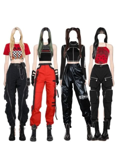 Kpop Themed Outfits, Itzy Performance Outfit, Kpop Stage Outfits 4 Members, Kpop Outfits Stage 4 Members, Kpop Outfits 4 Members, Team Aesthetic, Pop Clothes, Celana Jogger Wanita, Korean Outfits Kpop