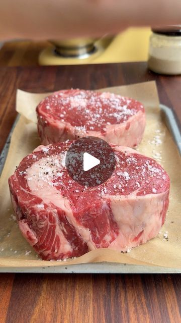 Sarah Brown on Instagram: "Steak w/Mushroom Sauce Recipe 🥩🍄  Make this for ur crush and they will want to marry u!!! Fyi this cut of steak is called Wanderer Cube Roll Scotch Fillet Steak, I buy it from @flindersandco at the @southmelbournemarket. One steak weighs about 500g so this recipe is based on that. To be honest you could easily share one steak between two. Unless you’re super hungry!   Ingredients: (for 2) 2 steaks Olive oil 40g butter Rosemary Sea salt flakes Pepper For the mushroom sauce: Handful of small mushrooms, sliced 1 shallot, finely diced 2 garlic cloves, minced 1/3 cup white wine 1/3 cup milk 1/3 cup chicken stock Method Preheat oven to 180C Season steaks on both sides then place in the oven for 15 minutes - 17 minutes Bring a pan to medium/high heat with olive oi Scotch Fillet Recipes, Tough Steak Recipes, Mushroom Sauce For Steak, Fillet Steak Recipes, Steak With Mushroom Sauce, Sear Steak, Reverse Sear Steak, Mushroom Sauce Steak, Veal Steak