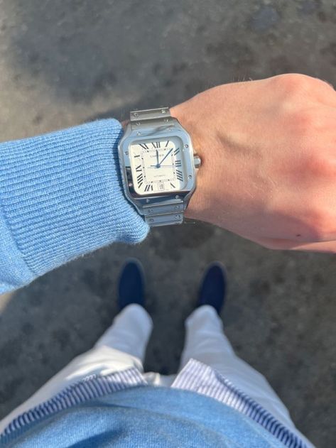 Cartier Santos Watch, Starboy Aesthetic, Billionaire Aesthetic, Movado Watches, Watch Aesthetic, Movado Watch, Timeless Looks, Cartier Santos, Fossil Watch