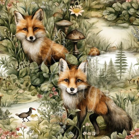 Fox Art Drawing, Woodland Creatures Art, Fox Illustration Art, Fox Paintings, Woodland Artwork, Wild Animals Vector, Fox Watercolor, Red Foxes, Woodland Animal Art