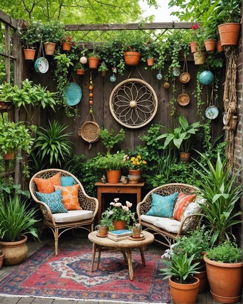 20 Boho Garden Ideas For a Magical Look – ToolzView Small Patio Design Ideas, Boho Garden Decor, Henna Booth, Boho Garden Ideas, Porch Vibes, Boho Outdoor Space, Sustainable Tips, Bohemian Backyard, Small Patio Design