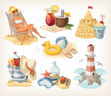 Set of summer beach elements. And situations , #affiliate, #summer, #Set, #beach, #situations, #elements #ad Beach Elements, Beach Clips, Vintage Christmas Toys, Travel Clipart, Beach Clipart, Summer Clipart, Summer Illustration, Holiday Clipart, Free Cartoons