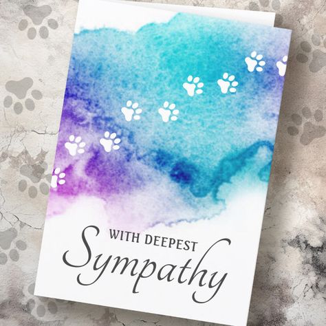 Pet loss paw prints watercolor sympathy card Animal Punch Art, Paw Print Art, Dog Sympathy Card, Sympathy Cards Handmade, Pet Sympathy Cards, Dog Sympathy, Pet Sympathy, Handmade Pet, Sympathy Card