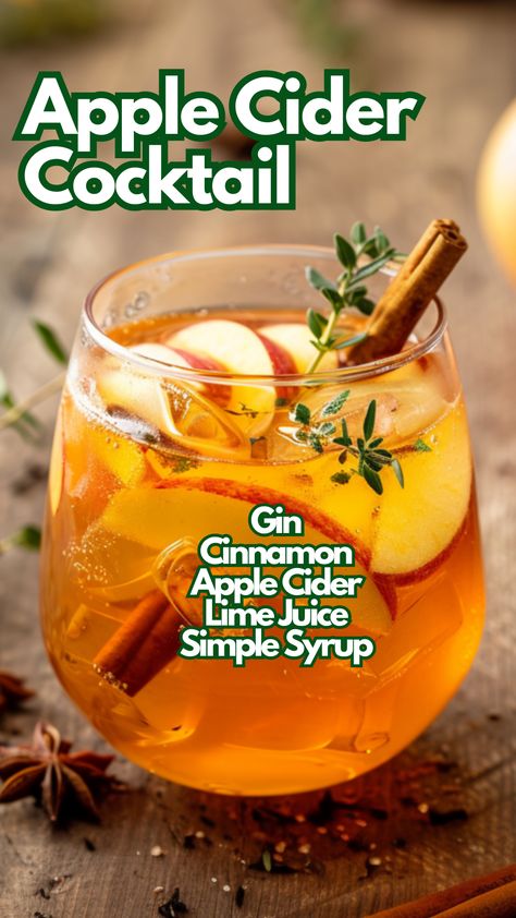 This Apple Cider Cocktail is a delightful blend of gin and apple cider, enhanced with a touch of lime juice and a hint of cinnamon. Perfect for autumn gatherings or a cozy evening at home, this cocktail is sure to please with its balance of sweet, tart, and spicy flavors. #applecidercocktail via @mybartender Cinnamon Cocktails, Cinnamon Cocktail, Easy Gin Cocktails, Cocktail Cards, Party Poison, Cider Cocktail, Apple Cider Cocktail, Honey Simple Syrup, Apple Cocktail