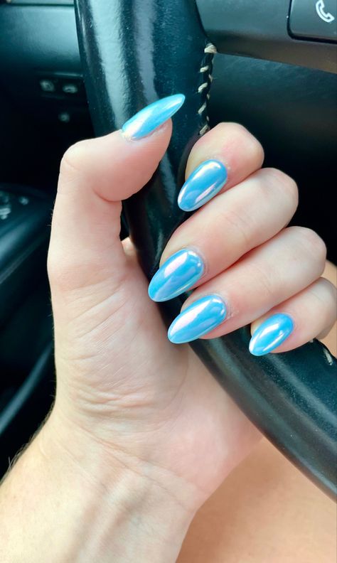 Blue Chrome Nails, Summer Nails 2023, Spring Break Nails, 2023 Nail, Teal Nails, Blue Chrome, Broken Nails, Simple Acrylic Nails, Blue Nail