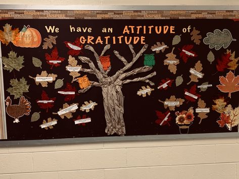 Gratitude Jar Bulletin Board, Gratitude Board Classroom, Attitude Of Gratitude Bulletin Board, Gratitude Tree Bulletin Board, Gratitude Wall, Gratitude Bulletin Board, School Cafeteria Decorations, Bulletin Board Tree, Kindness Bulletin Board