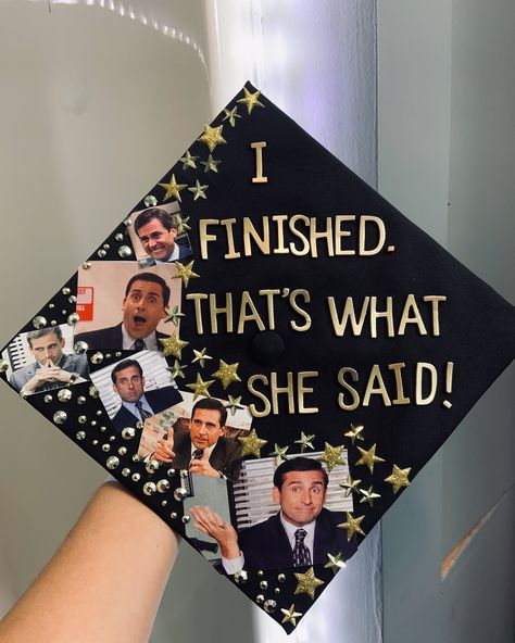 Office Graduation Cap, The Office Graduation Cap, Funny Graduation Cap Decoration, Graduation Cap Designs College, Graduation Hat Designs, Funny Graduation Caps, Creative Graduation Caps, College Grad Cap Ideas, Grad Cap Decorated