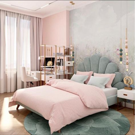 Beachy Glam Bedroom, Modern Girls Rooms, Pink Bedroom Design, Decor Ideas Bedroom, Bedroom Decor For Teen Girls, Kids Bedroom Designs, Kids Interior Room, Bedroom Decor Design, Bed Furniture Design