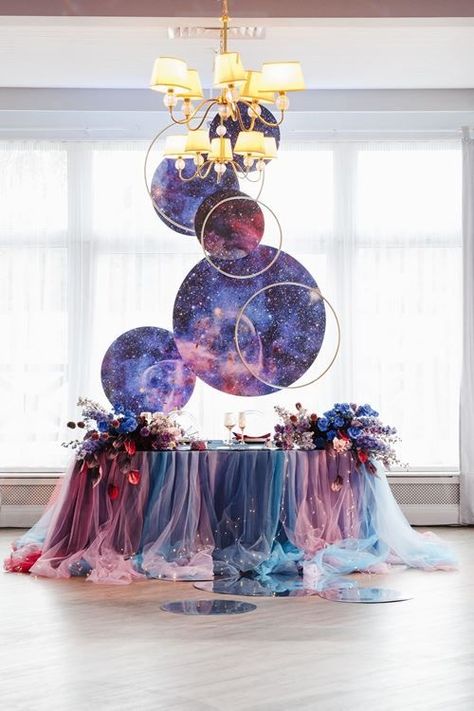 Tulle Tablecloth, Celestial Wedding Theme, Galaxy Wedding, Starry Night Wedding, Moon Wedding, Galaxy Theme, Wedding Tablescape, Celestial Wedding, Bright Wedding