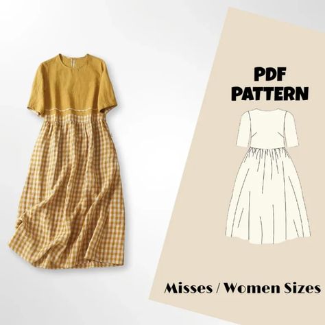 Sewing linen cotton dress pattern, A Line Dress Pattern, plaid dress, Instant Download, Easy Digital PDF Linen Dress Pattern Free, Plus Size Dress Patterns, Cottagecore Dress Pattern, House Dress Pattern, A Line Dress Pattern, Sewing Linen, Boho Dress Pattern, Linen Dress Pattern, New Dress Pattern