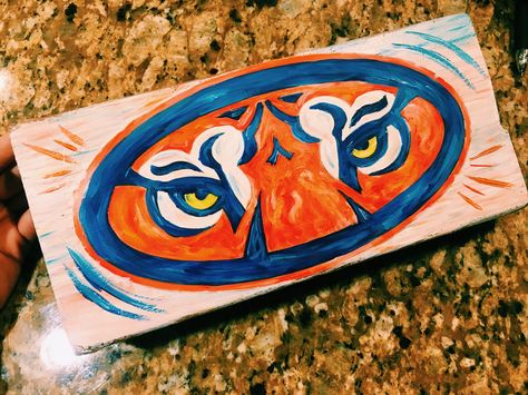 Auburn Tiger Symbol! #painting #auburn #auburn-tigers #ATO #frat #wareagle Auburn Painting, Tiger Symbol, Dorm Paintings, College Skirt, Symbol Painting, Dream Dorm, Painting Flowers Tutorial, Tiger Painting, Dorm Art