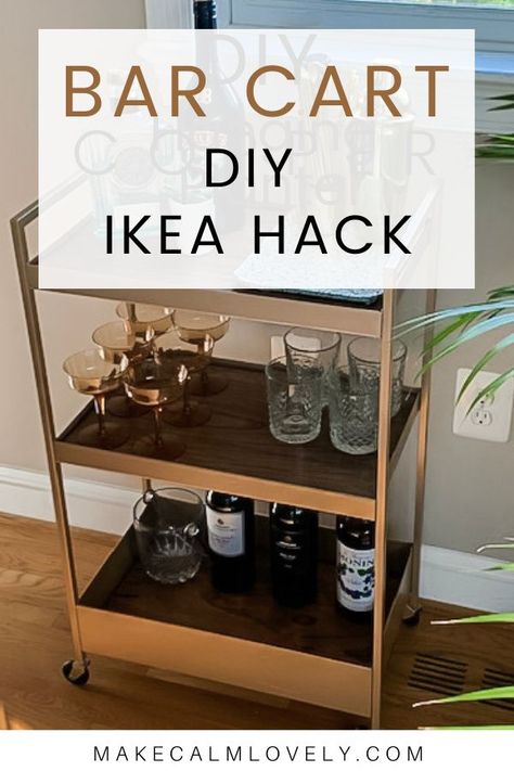 DIY This functional and beautiful bar cart using the IKEA Nissafors cart Ikea Bar Cart Styling, Nissafors Ikea, Diy Bar Cart Ikea, Ikea Nissafors, Bar Cart Ikea, Ikea Coffee Bar, Ikea Utility Cart, Functional Bar Cart, Bar Cart Diy