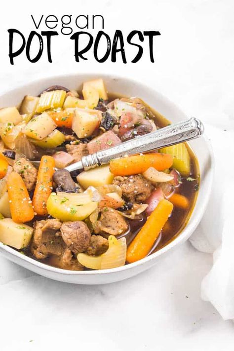 Vegan Pot Roast is a perfect dump-and-go recipe for the crockpot and will be ready and waiting for you when you get home from a busy day at work. Vegan Pot Roast, Slow Cooker Vegan, Vegan Crockpot Recipes, Vegan Crockpot, Vegan Slow Cooker, Pot Roast Recipe, Keto Crockpot Recipes, Slow Cooker Vegetarian, Pot Roast Slow Cooker