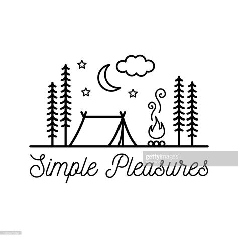 stock illustration : Beautiful minimalist vector illustration - camping in a forest, Simple Pleasures Camping Tattoo, Camping Drawing, Camping Icons, Drawing Simple, Ink Drawings, Landscape Drawings, Love Is, Cool Art Drawings, Simple Pleasures