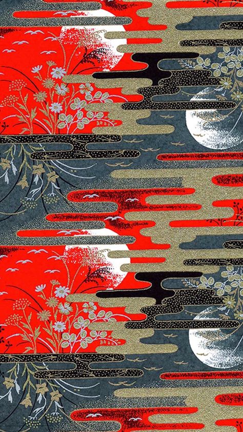 Japanese sunset pattern Chiyogami Paper, Chinese Pattern, Modern Asian, Japanese Art Prints, Traditional Japanese Art, Pattern Texture, Japanese Textiles, Art Japonais, Washi Paper