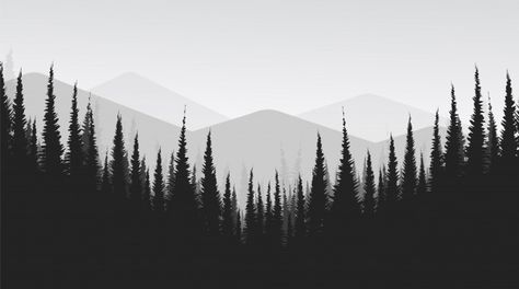 Paisaje de montaña blanco y negro con bo... | Premium Vector #Freepik #vector #arbol #madera #naturaleza #montana Tree Silhouette Tattoo, Cool Wallpapers For Your Phone, Tree Sleeve, Chic Office Decor, Tree Stencil, Silhouette Tattoos, Upper Arm Tattoos, White Landscape, Arm Band Tattoo