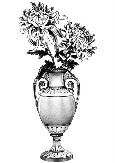 Vase Tattoo Design, Baroque Tattoo, Vase Tattoo, Abstract Tattoo Ideas, Horse Tattoo Design, Abstract Tattoos, Engraving Tattoo, Tattoo Lettering Design, Tattoo Shading