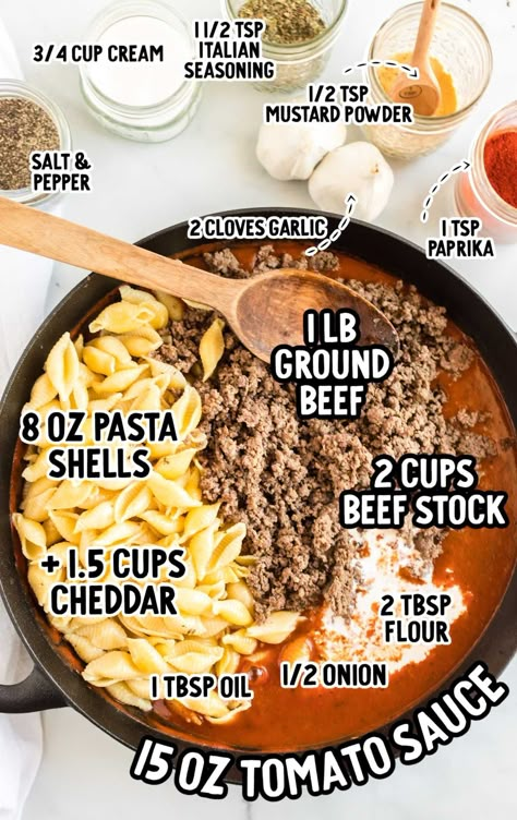 Pasta Shells With Ground Beef, Shells With Ground Beef, Creamy Beef And Shells, Beef And Shells, Beef Pasta Recipes, Shells Recipe, Pasta Shells, Stuffed Shells Recipe, Stuffed Pasta Shells