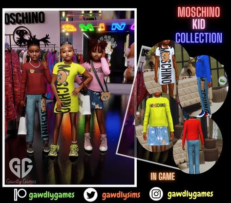 Moschino Kid Collection | Patreon Sims 4 Moschino, Sims 4 Child Cc, Moschino Bag, Die Sims 4, Sims 4 Children, Moschino Kids, Kids Only, Sims 4 Cc Mods, Sims 4 Cc Finds