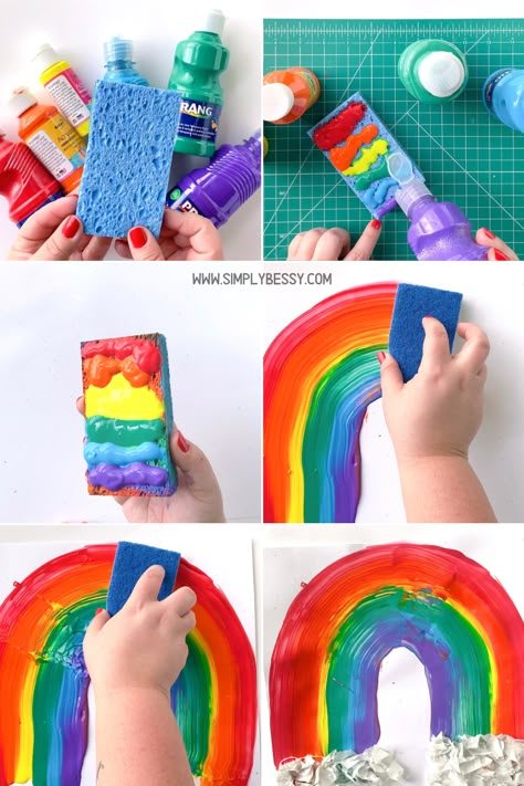 Rainbow Painting Preschool, Rainbow Sponge Painting, Paint Activity For Preschoolers, Rainbow Art Projects For Preschool, Rainbow Toddler Art, Rainbow Art Ideas, Rainbow Craft For Toddlers, Toddler Rainbow Craft, Color Art For Toddlers