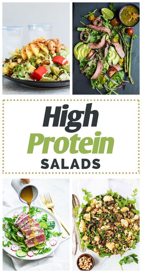 Healthy High Protein salads to fuel your workouts, great nutrition and weight loss #cleaneating #healthyeating #salad #highprotein #IIFYM #macros Macro Salad, Protein Salads, Protein Salad Recipes, High Protein Salads, Post Run, Protein Salad, Quick Vegetarian Meals, Fiber Rich Foods, Vegetarian Recipes Healthy