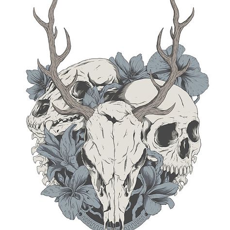 Skulls Flowers, Arte Peculiar, Forest Aesthetic, Skeleton Art, Skull Drawing, Flower Skull, Wow Art, Creepy Art, Animal Skulls