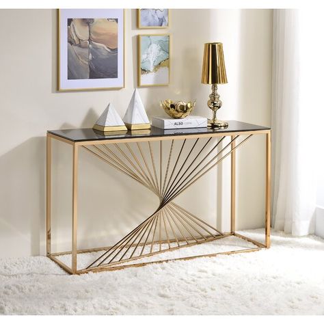 Gold Console Table Decor, Black Modern Sofa, Entrance Tables, Glass Top Console Table, Black Sofa Table, Narrow Entryway Table, Steel Console Table, Gold Console Table, Console Table Styling