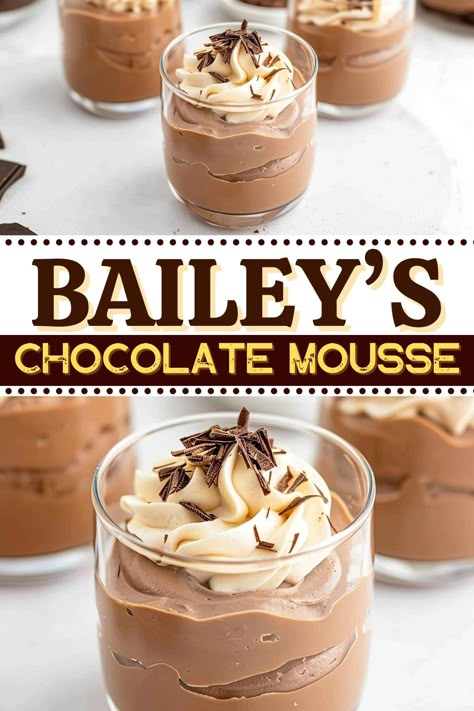 Baileys chocolate mousse perfectly marries rich chocolate with the smooth, creamy notes of Baileys Irish Cream. It's light, airy, and luxuriously boozy. Baileys Chocolate Mousse Recipe, Baileys Chocolate Mousse, Valentines Recipes Desserts, Baileys Recipes, Mousse Chocolate, Impressive Desserts, Chocolate Mousse Recipe, Mousse Dessert, Low Carb Cheesecake