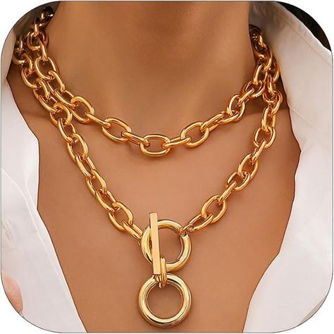 Amazon.com: Harry and Henry Chunky Gold Necklace Silver Toggle Cuban Link Chain Choker Necklaces for Women Trendy Chunky Statement Necklace Jewelry Gifts for Women: Clothing, Shoes & Jewelry Chunky Gold Necklace, Chunky Choker Necklace, Chunky Gold Necklaces, Necklaces Layered, Thick Necklace, Chunky Choker, Chunky Statement Necklace, Toggle Necklace, Necklace Accessories