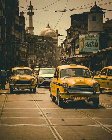 Vintage Kolkata Indian Cityscape, Kolkata Street Photography, Kolkata Street, Streets Photography, India Street, City Life Photography, Photoshop Digital Background, Yellow Taxi, Nature Background Images